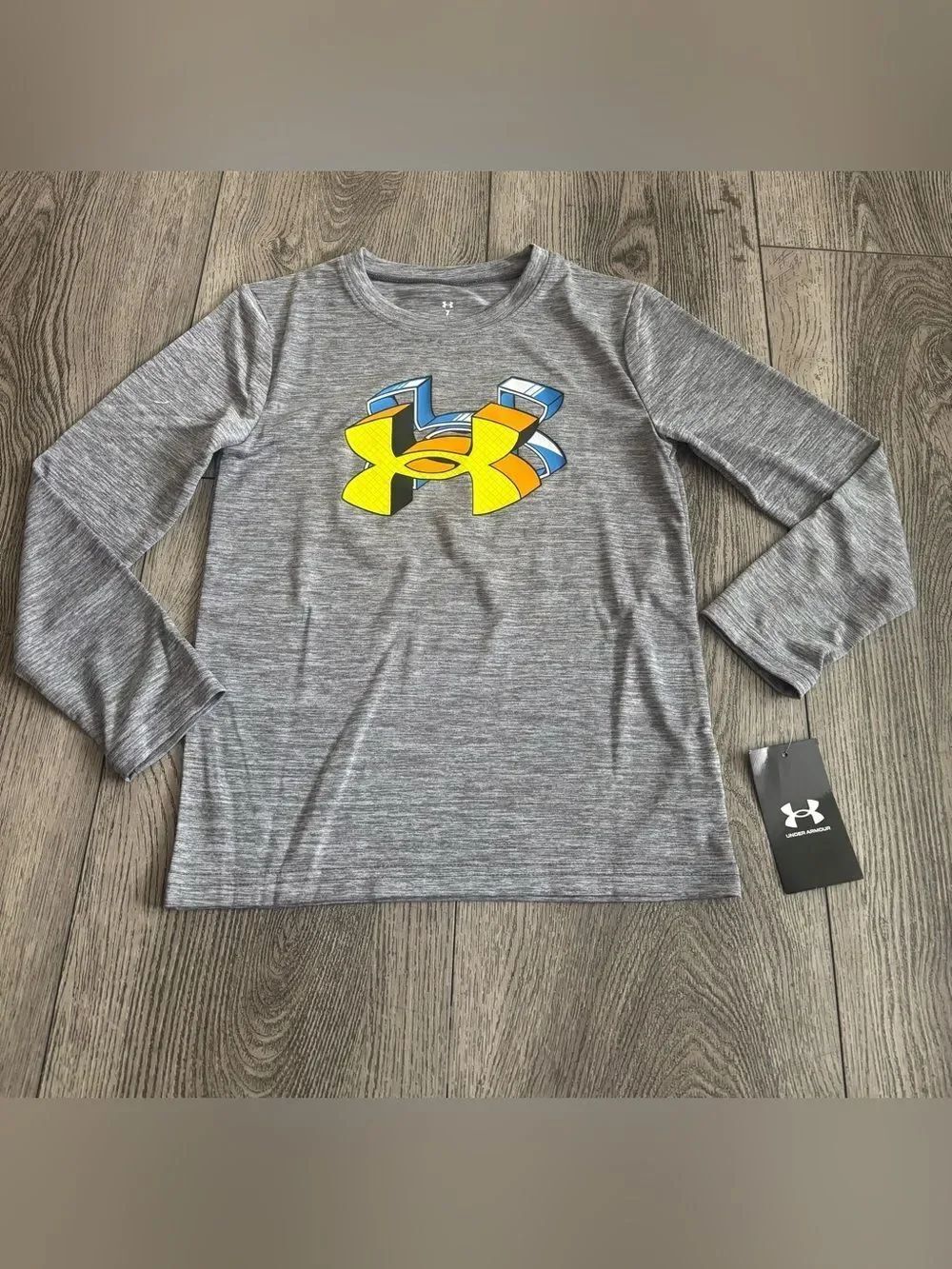 Under Armour Boys' Gray Long-Sleeve Tech Tee with Yellow Logo